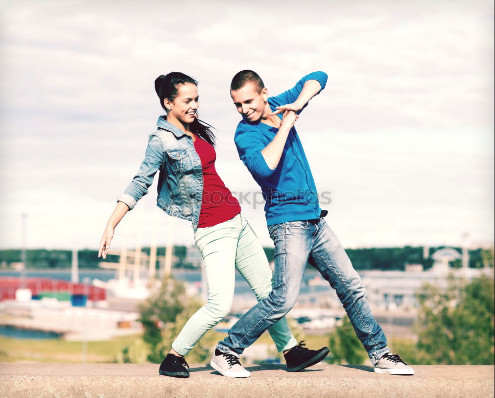 Similar – Image, Stock Photo Couple of young hugging and shouting