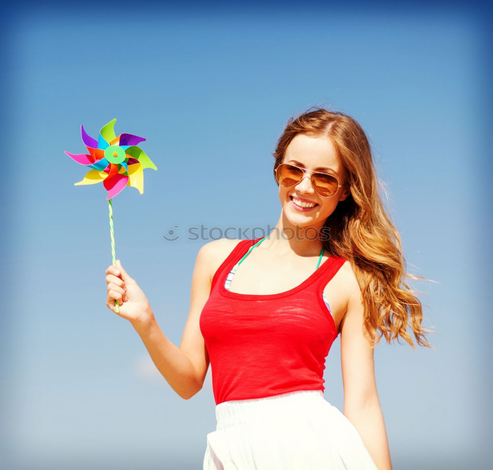 Similar – Image, Stock Photo Woman holding the Gay Rainbow Flag over blue sky outdoors