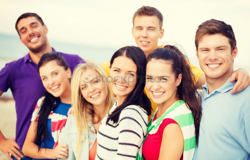 Similar – Image, Stock Photo Group of friends taking selfie in urban background.