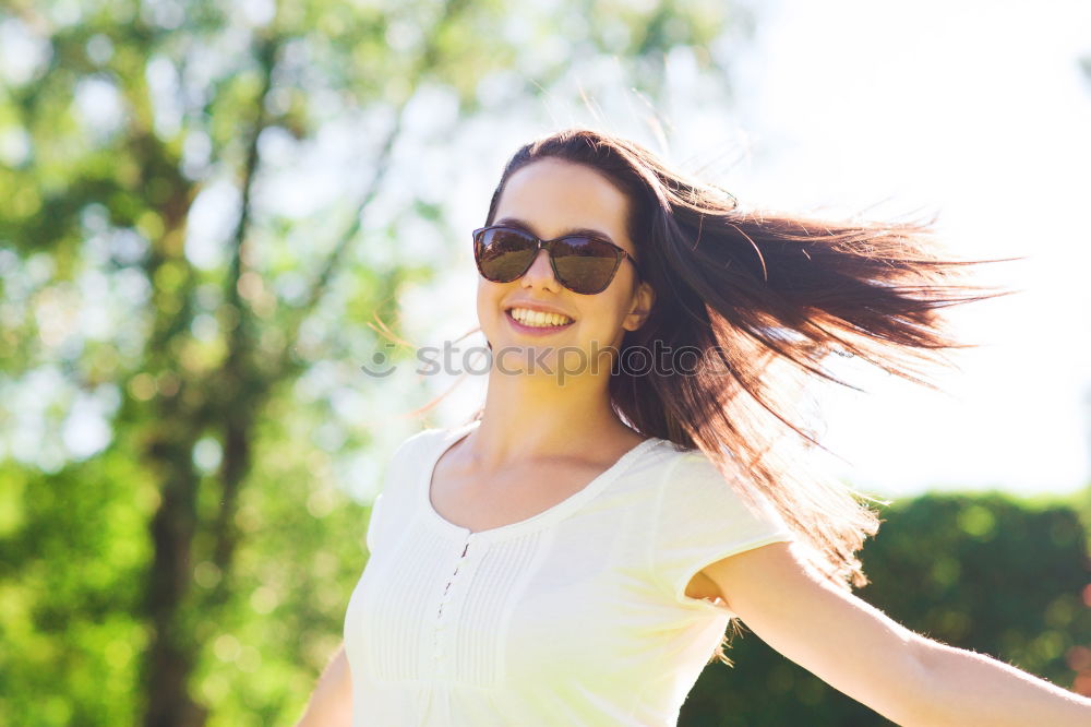 Similar – Image, Stock Photo Happy woman with a lovely smile turning to the camera