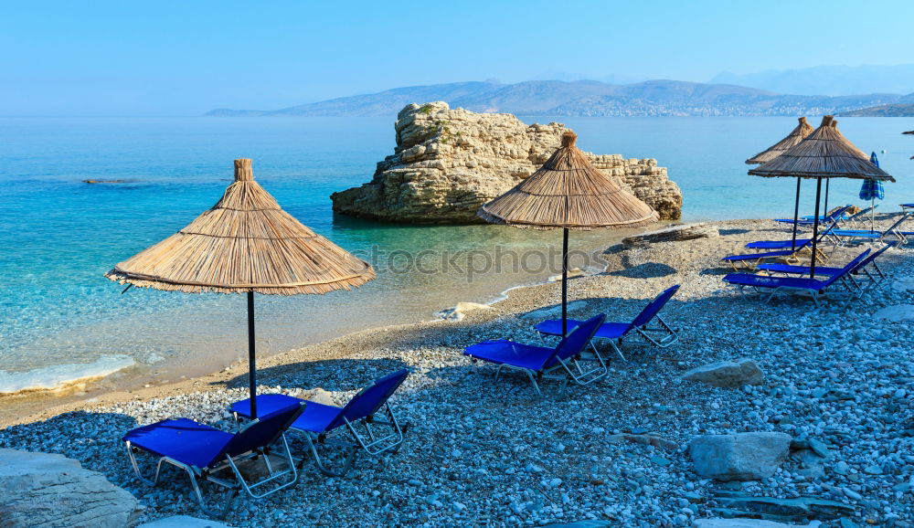 Similar – Image, Stock Photo Empty loungers on the beach