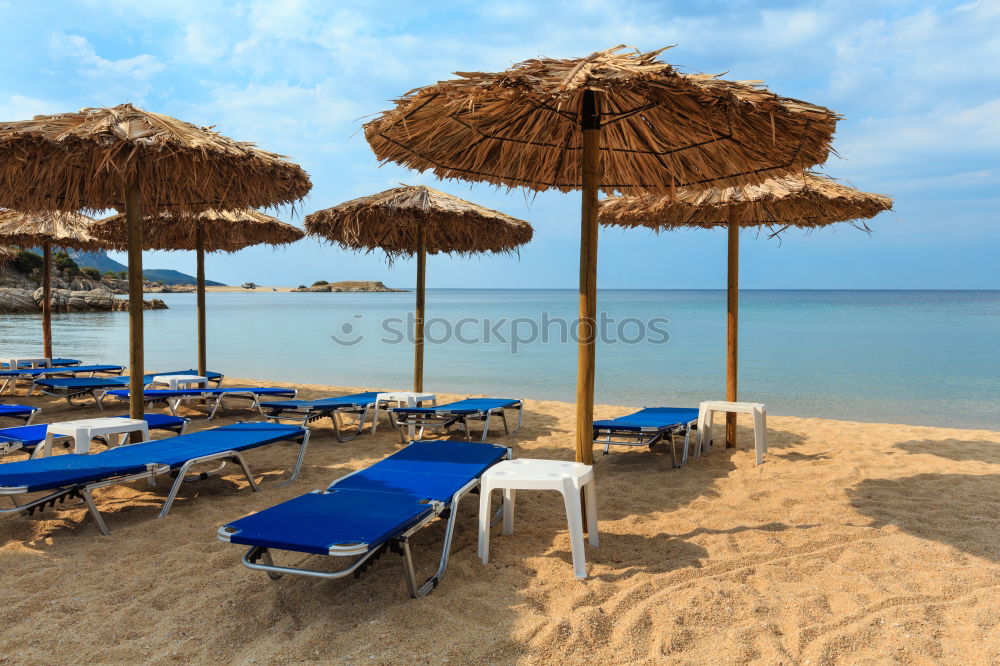 Similar – Image, Stock Photo Empty loungers on the beach