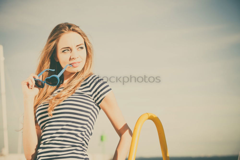 Similar – Image, Stock Photo Woman with blue dress and hat in classic car