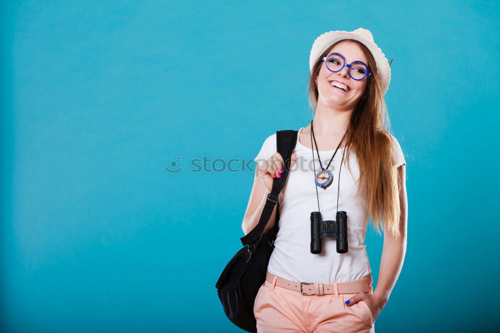 Image, Stock Photo Happy young woman seating in a restaurant