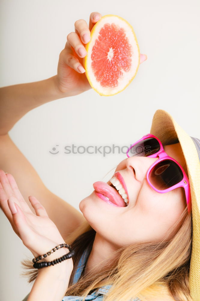 Similar – Happy child with sunglasses eats watermelon