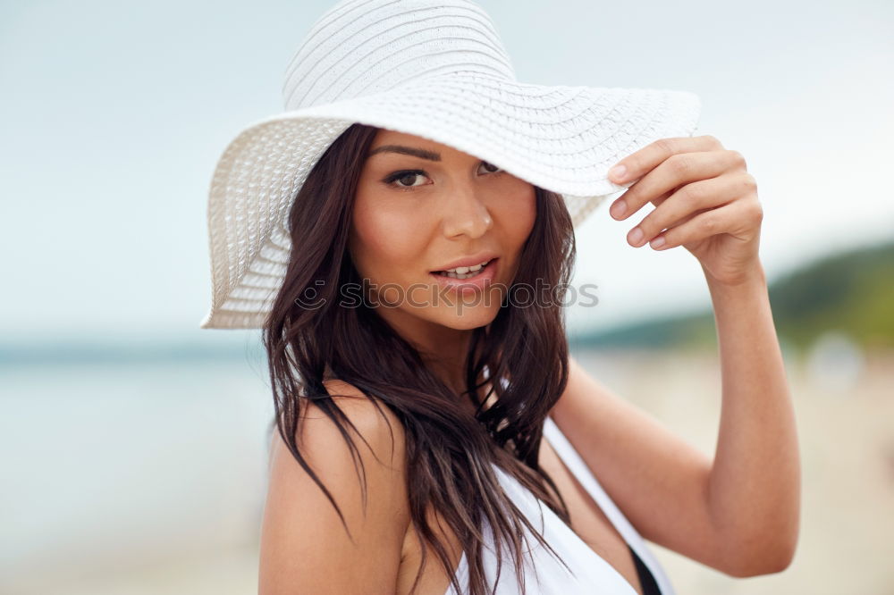 Similar – Image, Stock Photo Young Woman Portrait With White Beach Hat