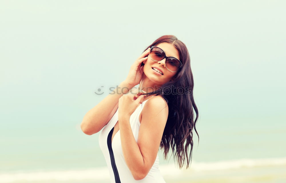 Image, Stock Photo Portrait of caucasian women standing in front of yellow wall