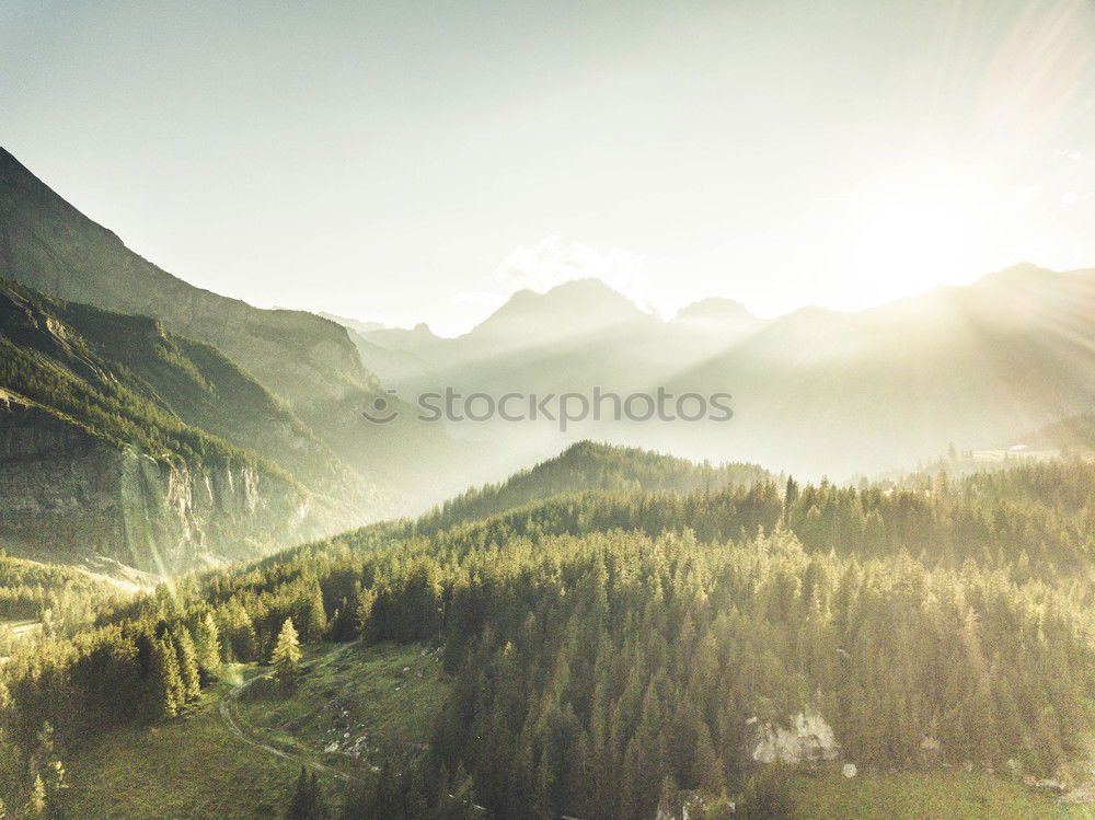 Similar – Slovakia autumn sunny morning panorama. Village in valley.