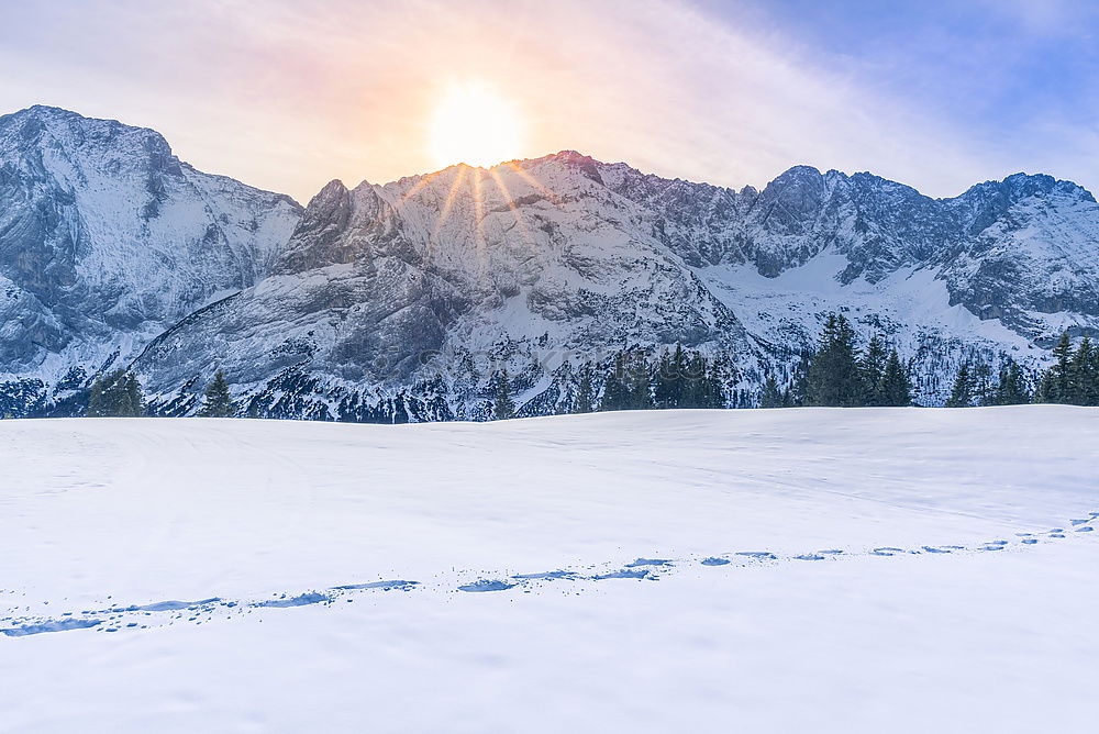 Similar – Image, Stock Photo Snowy mountains and valley