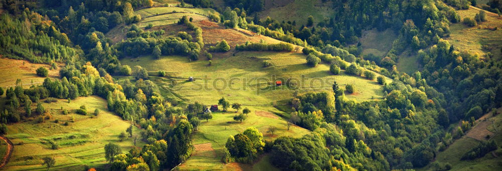 Image, Stock Photo Sunny evening in mountains. Autumn village on hillsides