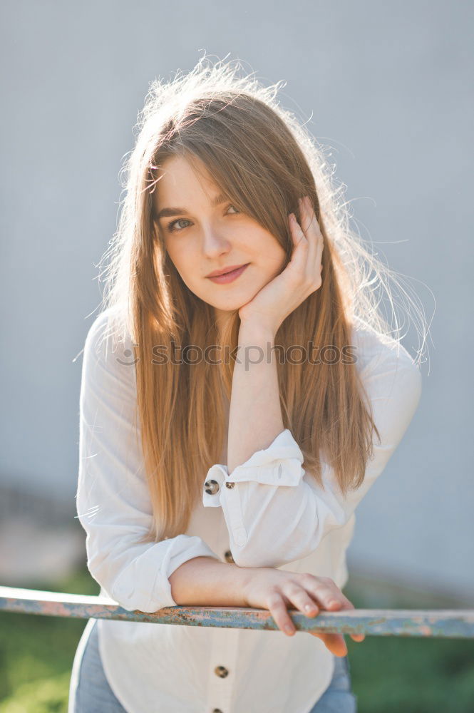 Similar – Image, Stock Photo Beautiful young girl smiling, looking happy