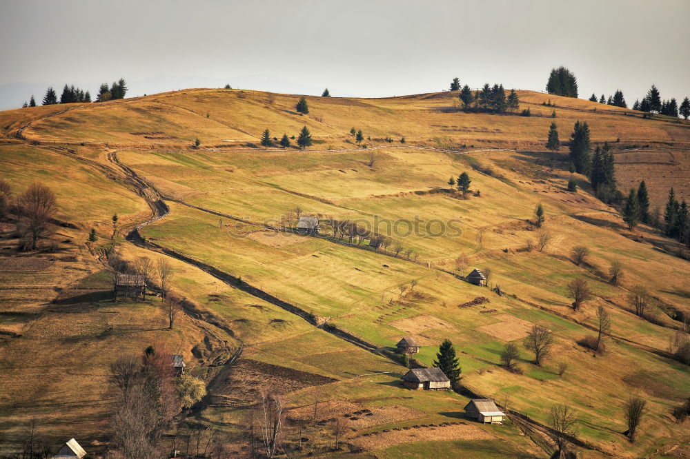 Similar – Image, Stock Photo Sunny evening in mountains. Autumn village on hillsides