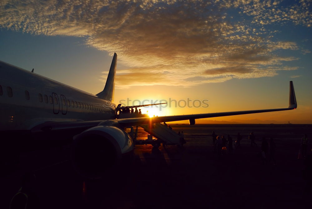 Image, Stock Photo evening flight Airplane