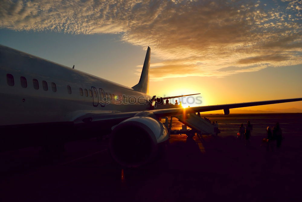 Similar – Image, Stock Photo evening flight Airplane