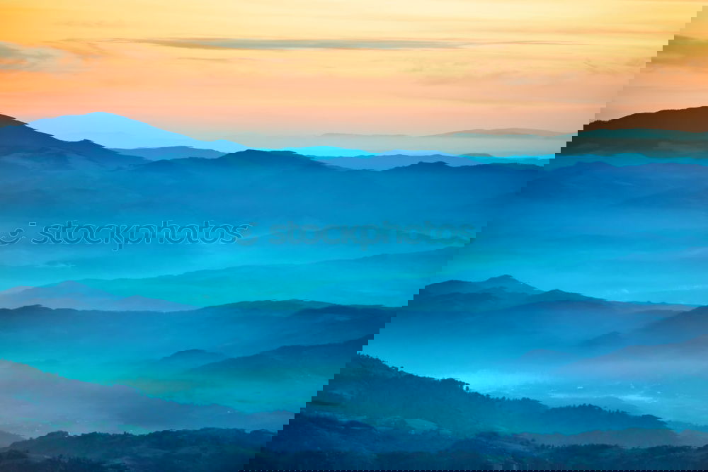 Similar – Image, Stock Photo Dramatic sunset in the mountains