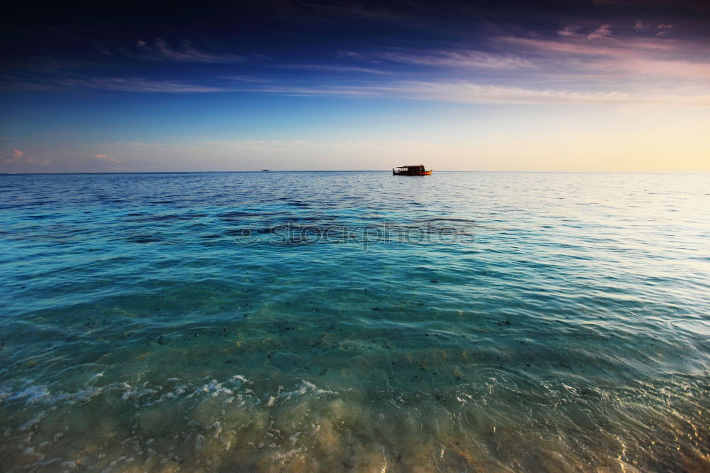 Similar – Airplane approaching a tropical island . Sea , sun , palm trees and blue sky