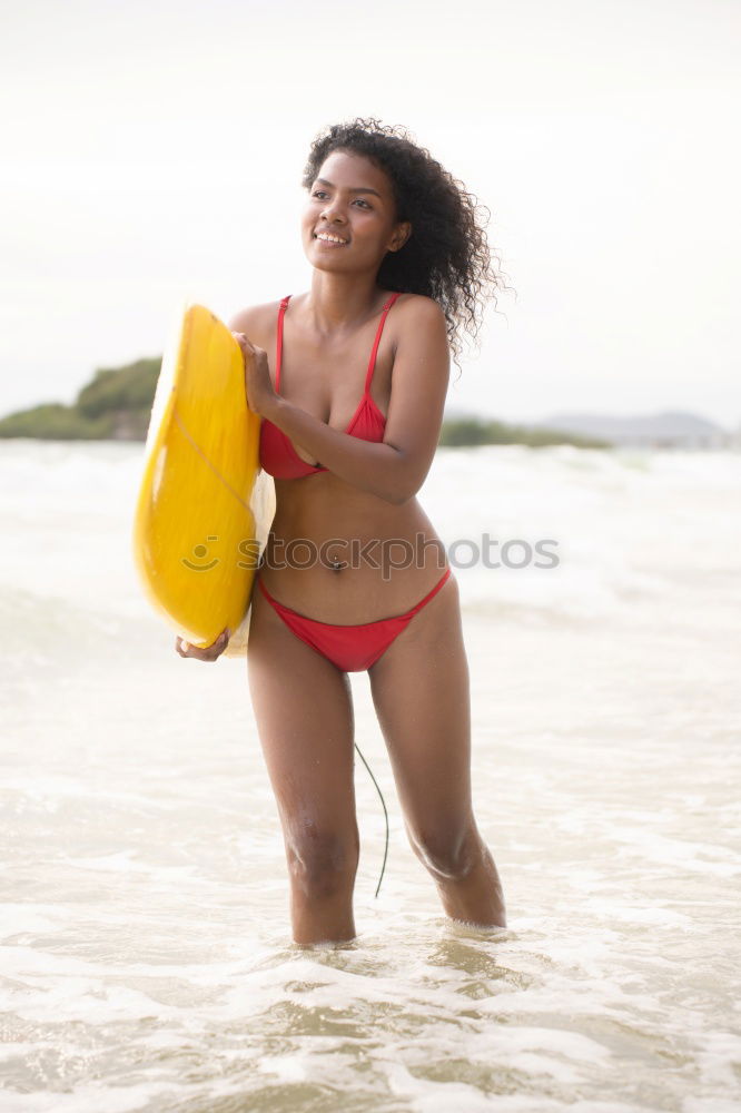 Similar – Image, Stock Photo Happy beautiful young woman wearing a swimming suit in a wooden foot bridge at the beach