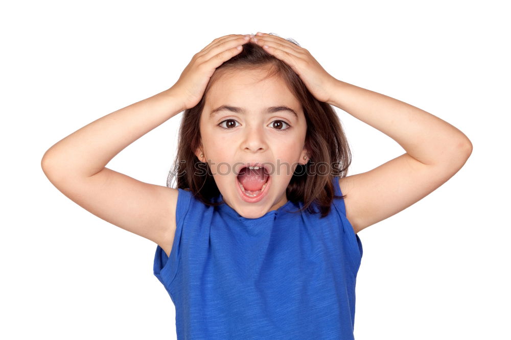 Similar – portrait of angry girl on blue background