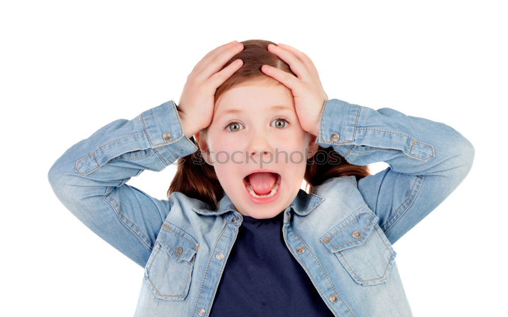 Similar – portrait of angry girl on blue background