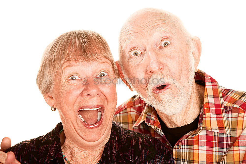 Similar – Image, Stock Photo funny grandparents with big star glasses on brick background