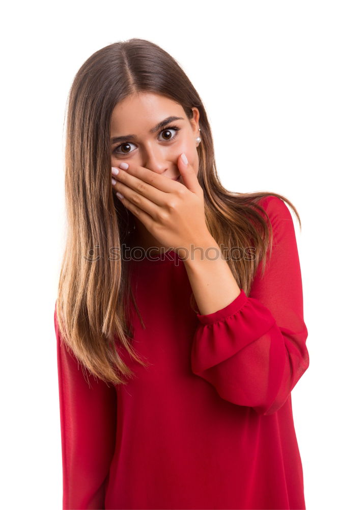 Image, Stock Photo Smiling blonde girl with red shirt enjoying life outdoors.