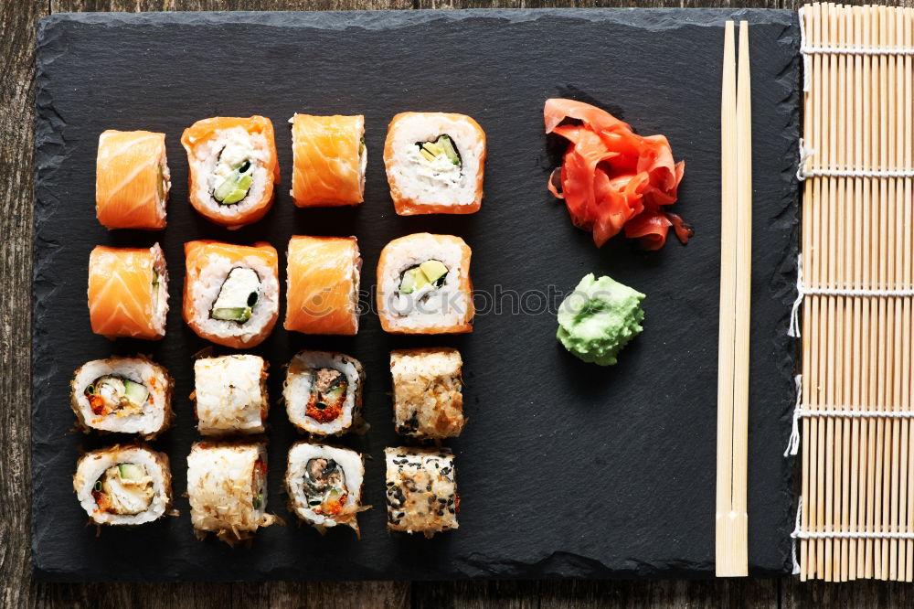 Similar – Image, Stock Photo Sushi served on blackboard