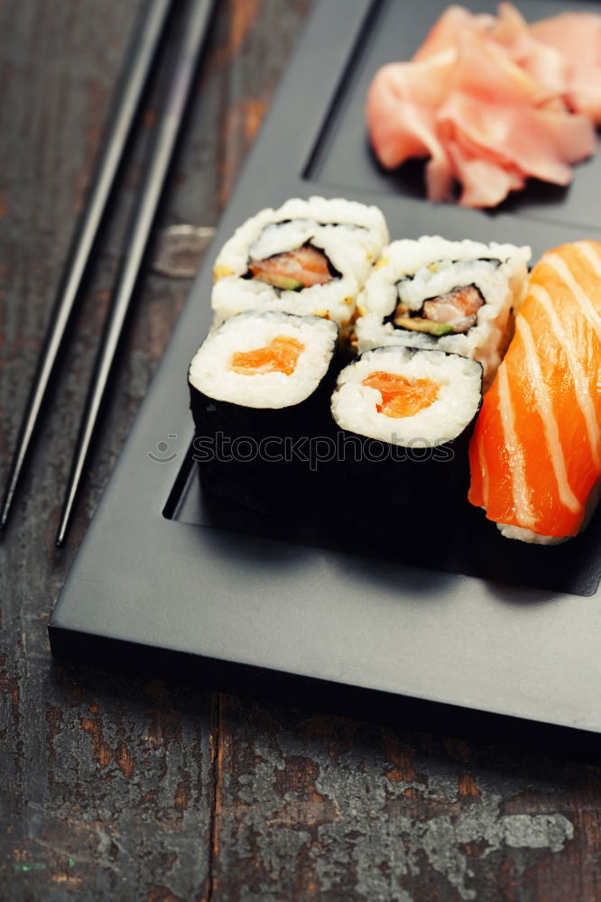 Similar – Image, Stock Photo Sushi served on blackboard