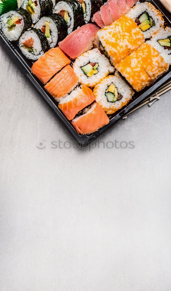 Similar – Image, Stock Photo Sushi menu with summer rolls and miso soup