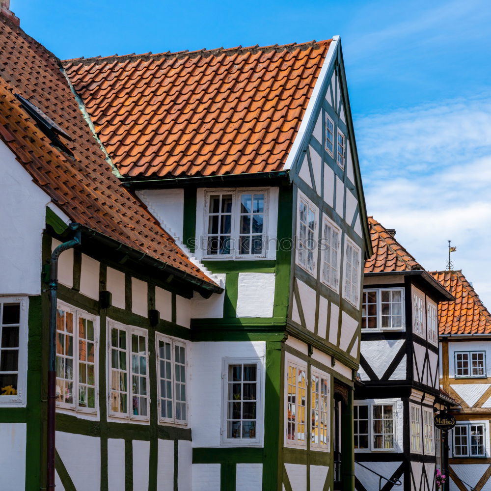 Similar – Image, Stock Photo AST 9 | Today we celebrate! Half-timbered houses decorated with white red flags