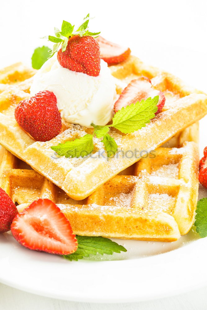 Similar – Image, Stock Photo Breakfast belgian with waffles with strawberries and honey