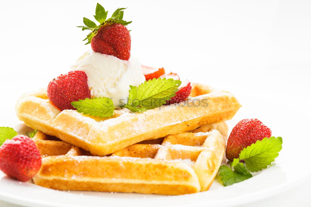 Similar – Image, Stock Photo Breakfast belgian with waffles with strawberries and honey