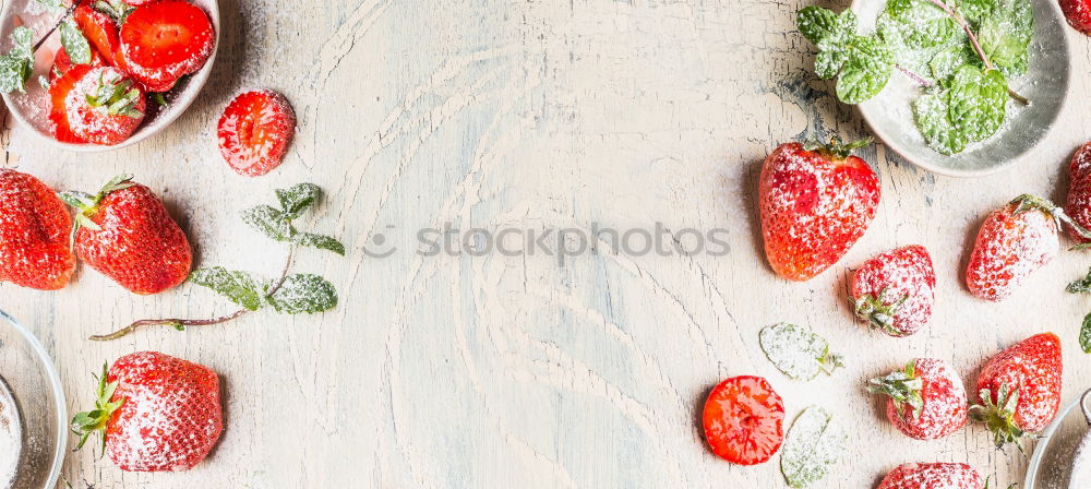 Similar – Image, Stock Photo Fresh strawberries with mint and icing sugar