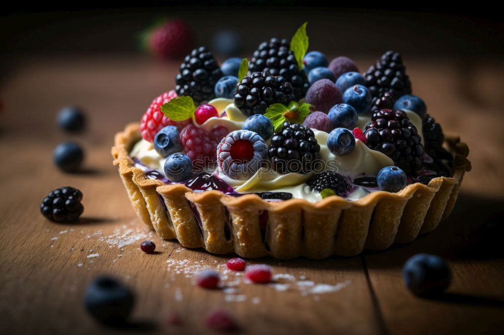 Image, Stock Photo Delicious tartlets with raspberries and blueberries