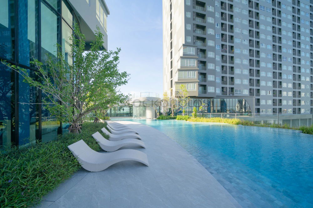 Similar – Image, Stock Photo Aerial view of decorative green garden with people, water scene and swimming pool in residential area