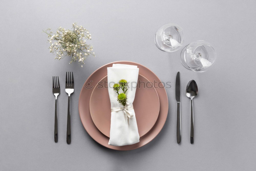 Image, Stock Photo set of spring dishware on white background.