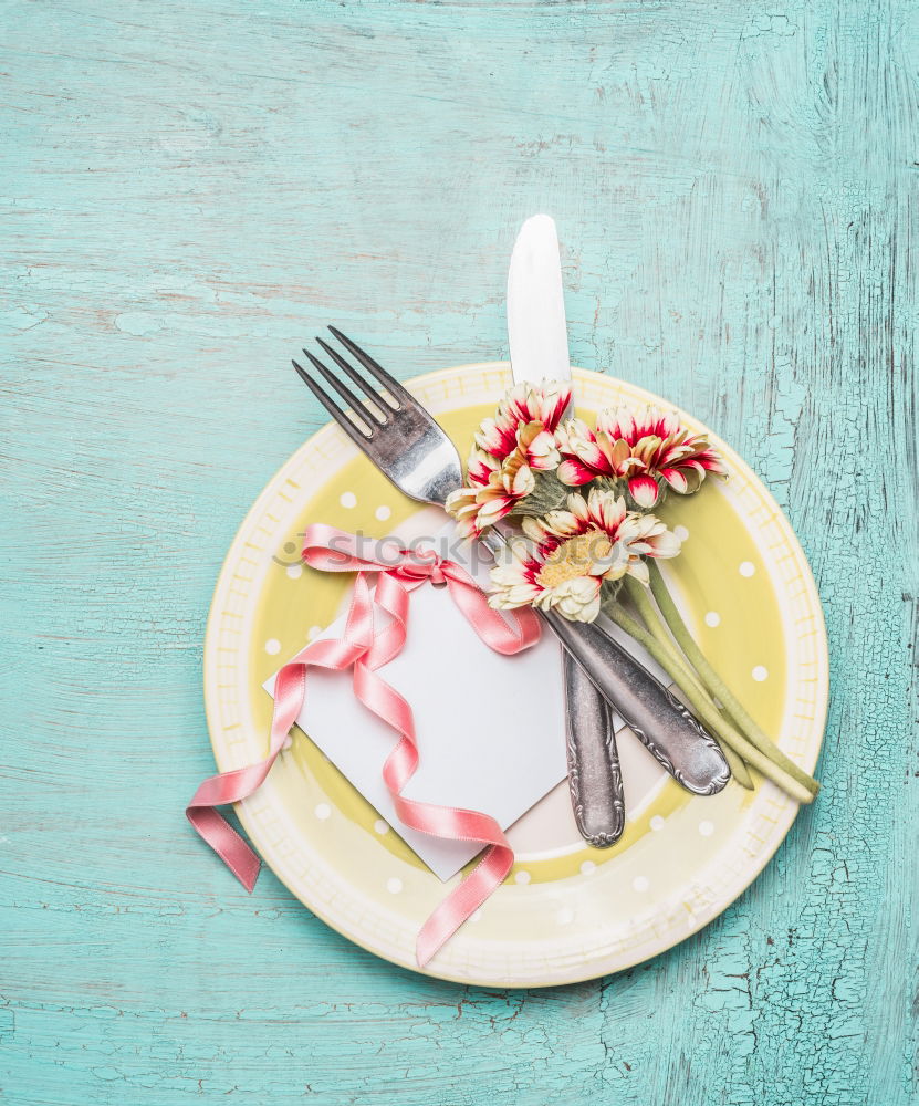 Similar – Image, Stock Photo Spring Table Decoration with Plate, Cutlery and Hyacinths