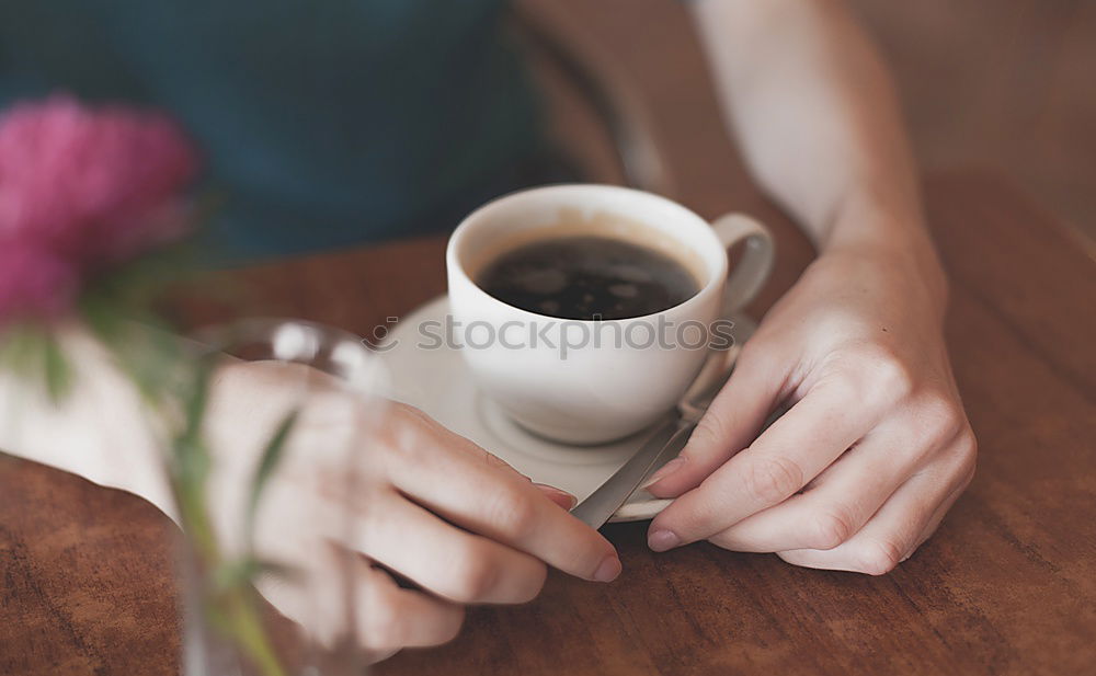 Similar – Image, Stock Photo One people holding a cup of coffee or soluble cereals