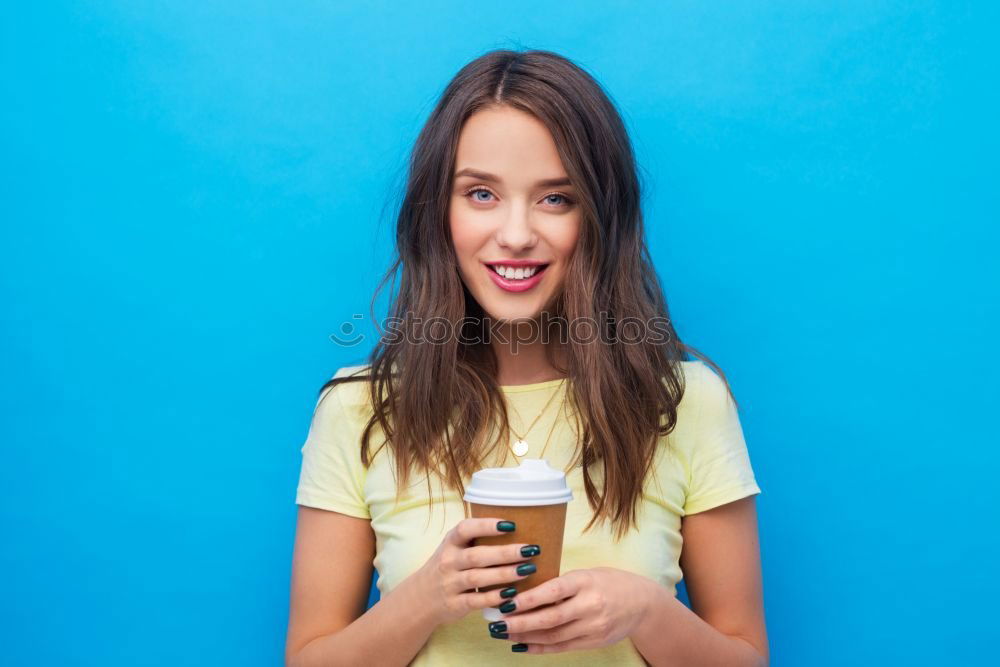 Similar – Image, Stock Photo Happy young woman seating in a restaurant