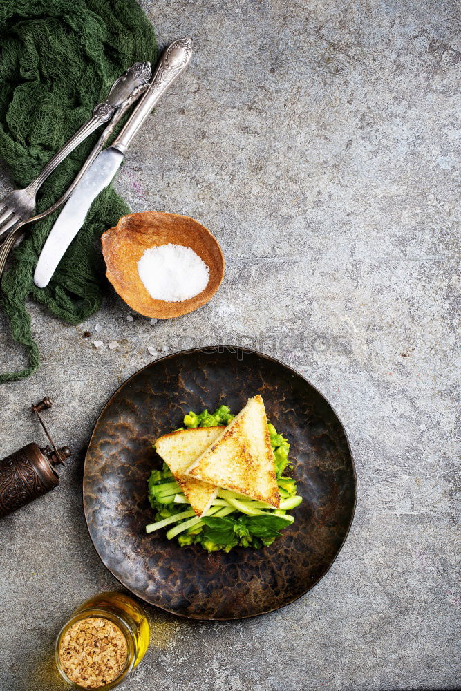 Similar – Image, Stock Photo Vegetables and herbs for cooking around empty chopping board