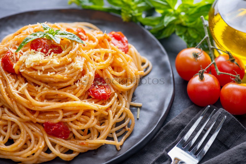 Similar – Image, Stock Photo Tomato-Basil Pasta Food