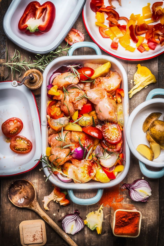 Image, Stock Photo Chicken with colorful vegetables and red sweet peppers