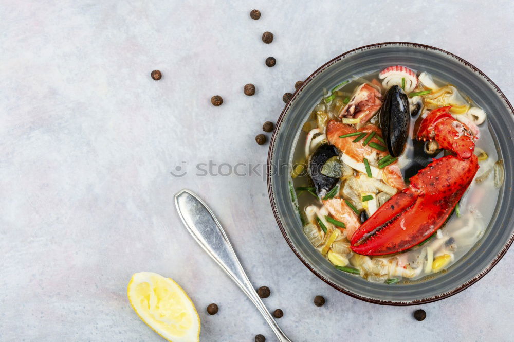 Similar – Image, Stock Photo Coconut peas soup with prawns