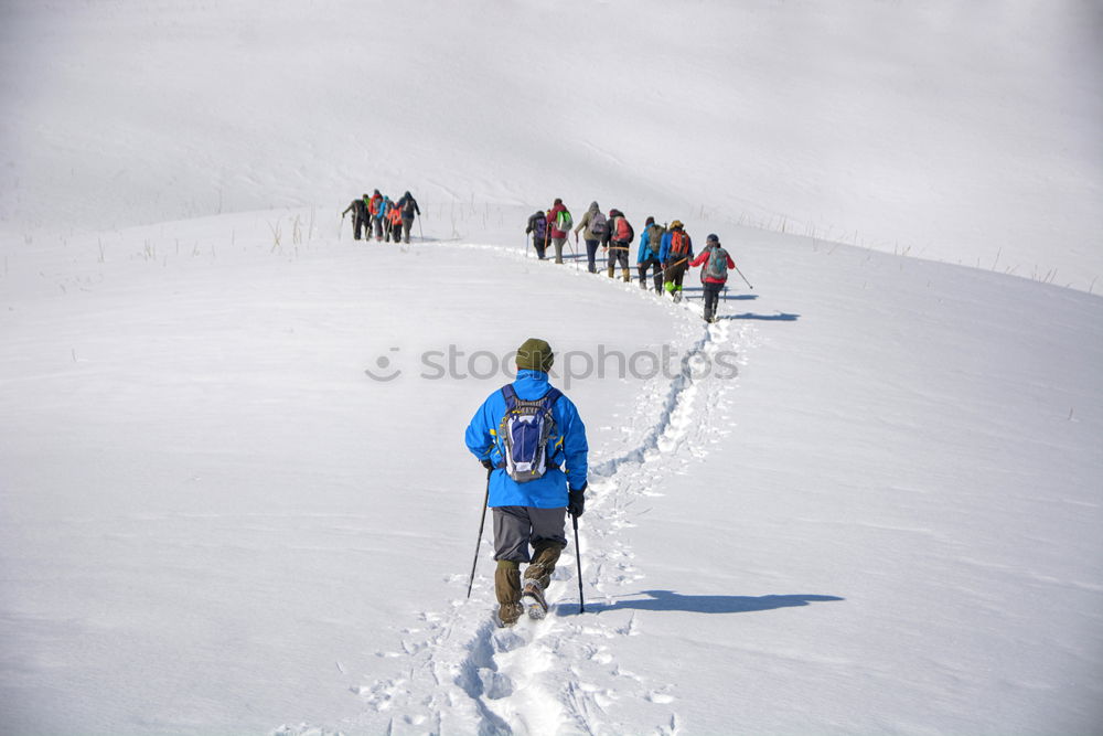 Similar – Skier in snowy landscape with hiking backpack