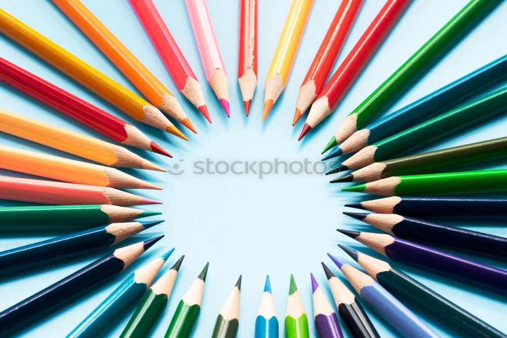 Image, Stock Photo Teamwork concept. group of color pencil on blue background