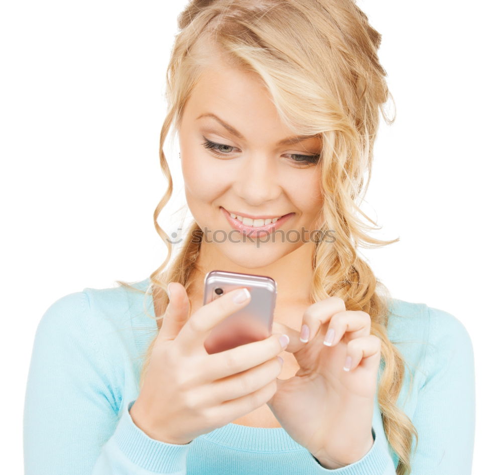 Similar – Young blonde girl with her mobile phone