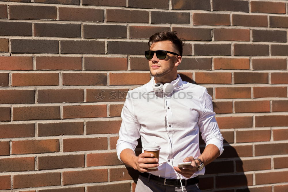 Similar – portrait of a happy man use his phone in the market