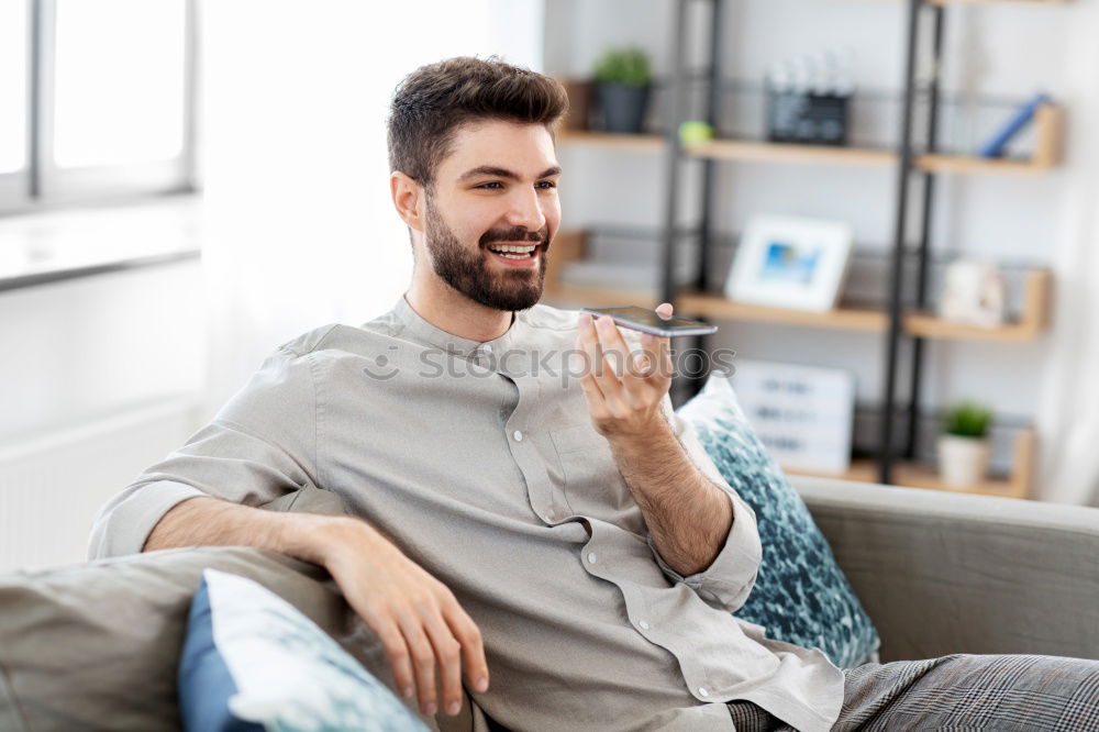 Image, Stock Photo Happy young man seating in a restaurant