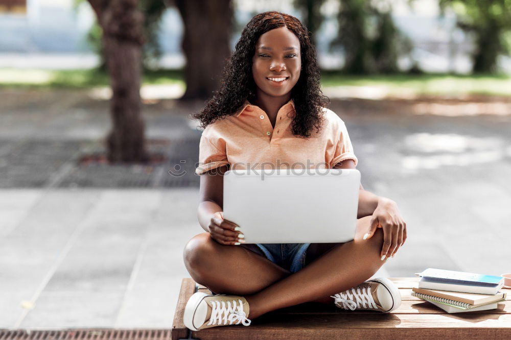 Similar – Image, Stock Photo beautiful black woman on bed with laptop and cup of coffee