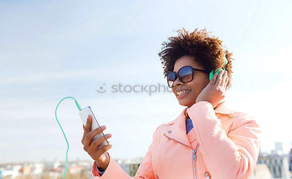 Similar – Image, Stock Photo African young woman taking funny selfie with smartphone