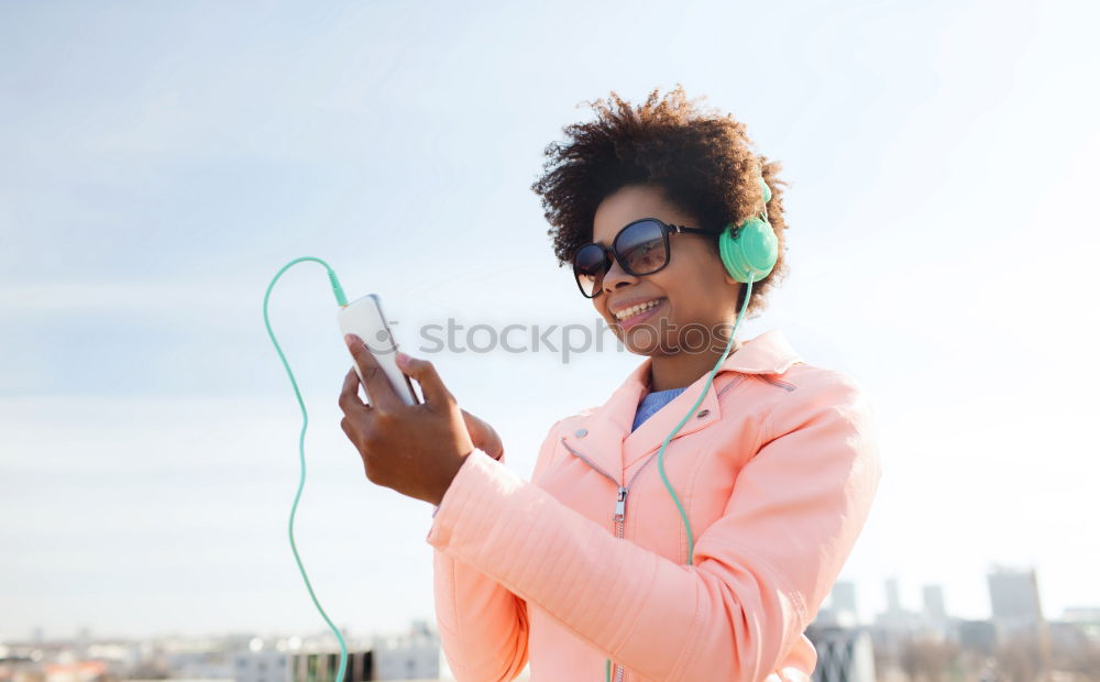 Similar – Image, Stock Photo African young woman taking funny selfie with smartphone